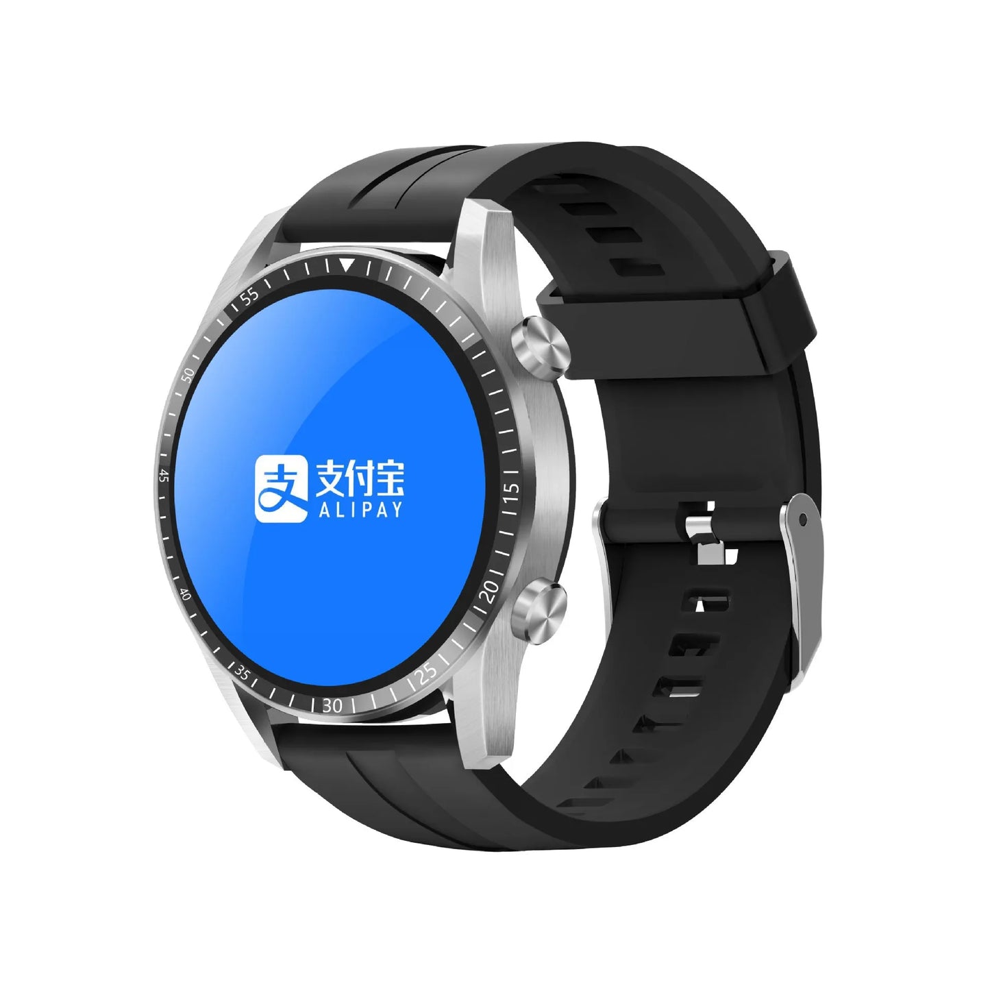 Round aluminium alloy smartwatch with Bluetooth calling on wrist, showing black colour option.