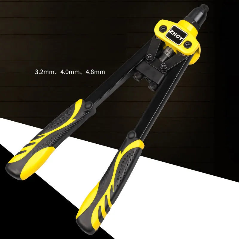 Yellow 13-inch manual rivet gun for household use with 4.8mm maximum pull stud capacity