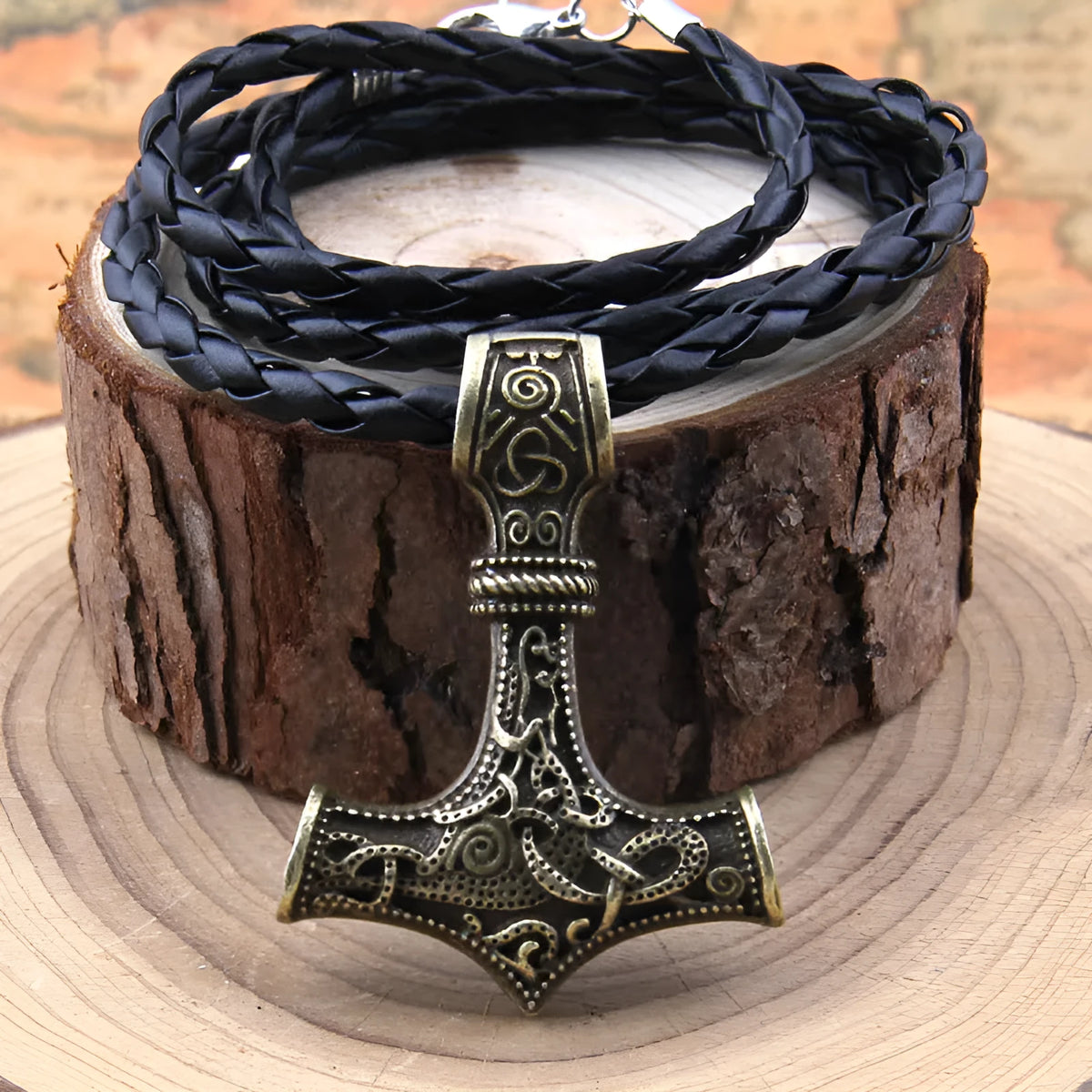 Thor's Hammer Mjolnir pendant, gold-plated steel die cast, 43x32mm, Viking amulet, no chain