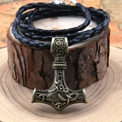 Thor's Hammer Mjolnir pendant, gold-plated steel die cast, 43x32mm, Viking amulet, no chain