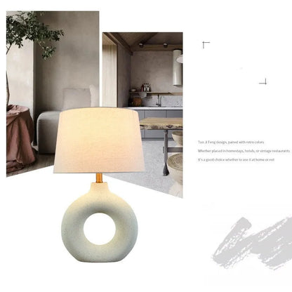 Japanese style ceramic table lamp with button switch in white or black finish