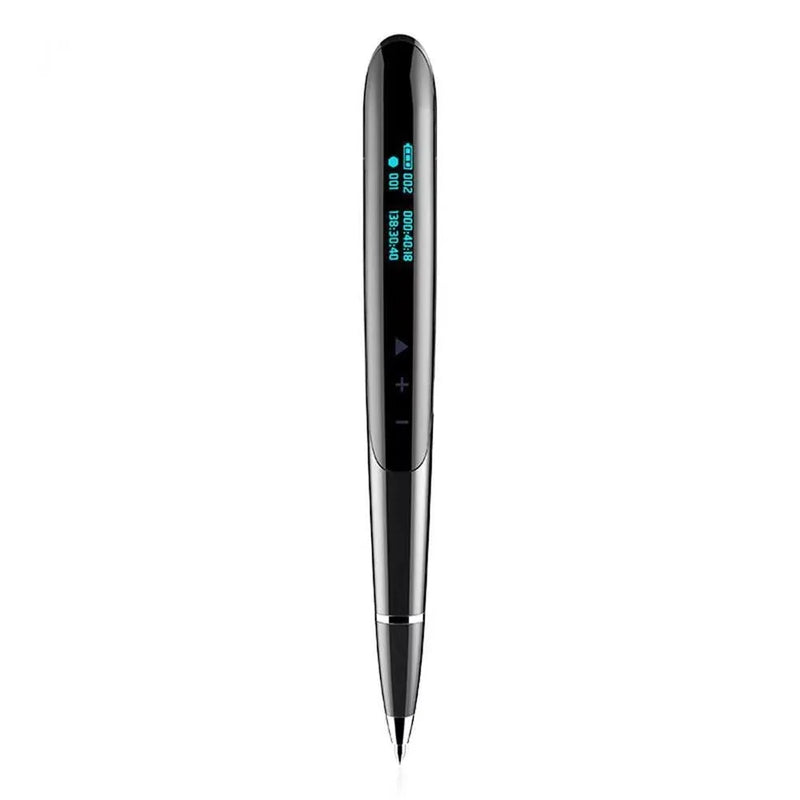 Lossless recording pen with OLED display for voice memos, dictation, and lectures; features 4GB to 32GB storage, zinc alloy body, and includes headphones for private playback.