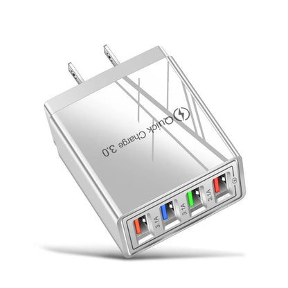 Simple Luminous 4USB mobile phone charger with UK plug showing four USB ports and compact dimensions