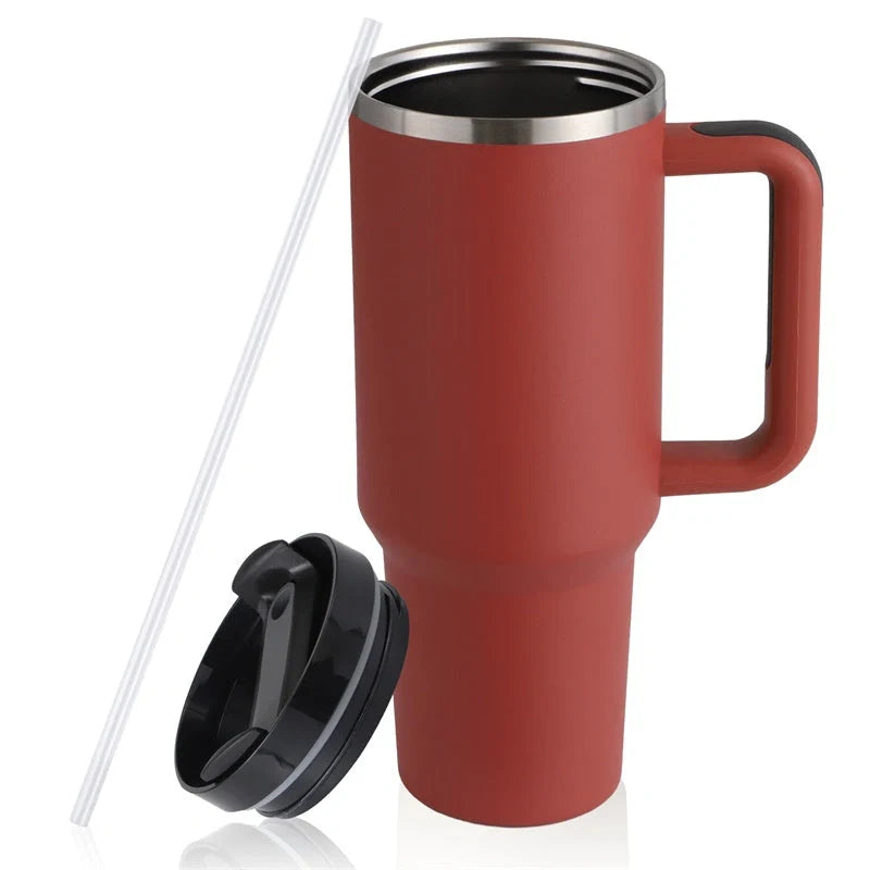 40oz stainless steel straw coffee mug with handle, ideal for travel