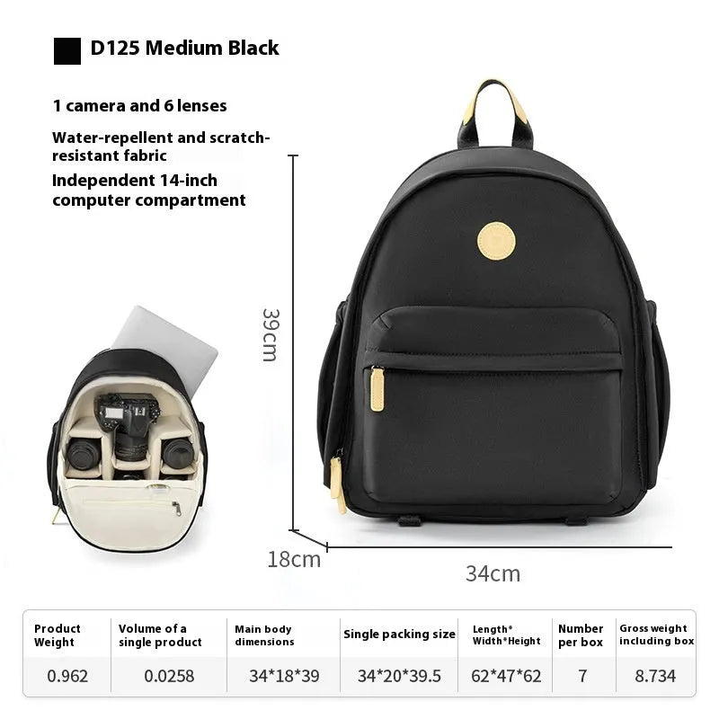 CW Medium Black women's shoulder camera bag with detachable iPad compartment and a curve belt strap.