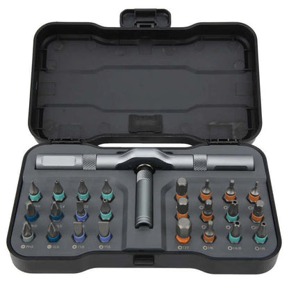 24-in-1 Ratchet Screwdriver Set with S2 alloy steel bits and ergonomic handle