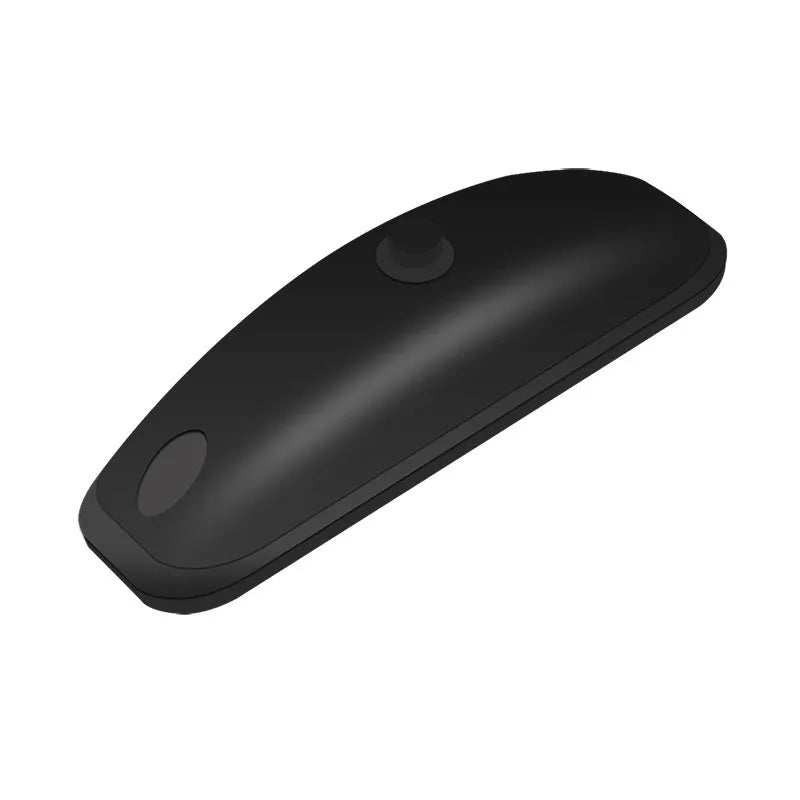 Black and white remote control car strobe light for safety in rain and fog, shown with its charging cable.