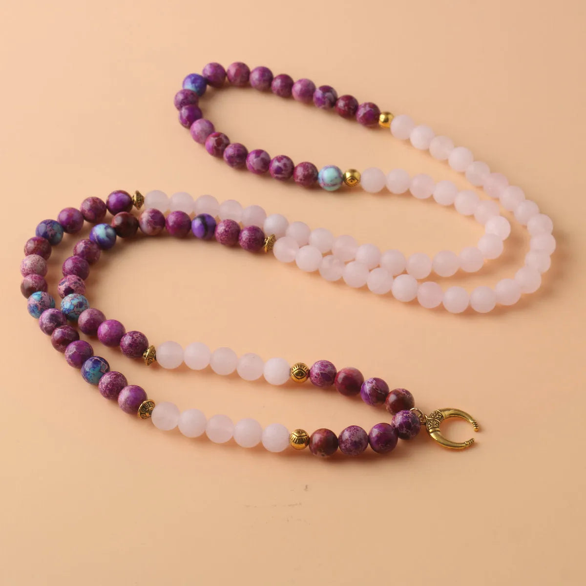 Personalised pendant necklace with round pink Emperor Stone crystal beads on a silver chain.