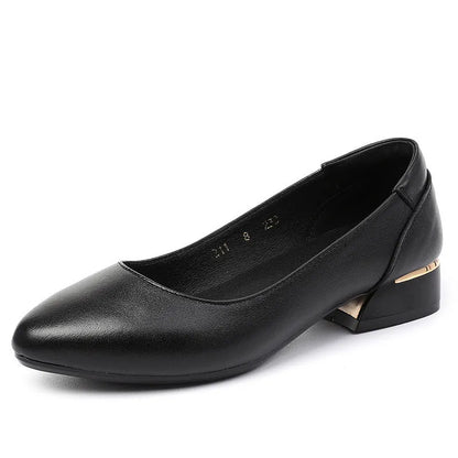 Beige cowhide flat pointed casual low-cut shoes with a buckle fastening and rubber sole