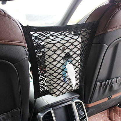 Premium car backseat organizer net made of durable polyester mesh, designed to hold essentials and separate pets/kids for a tidy, organized vehicle.