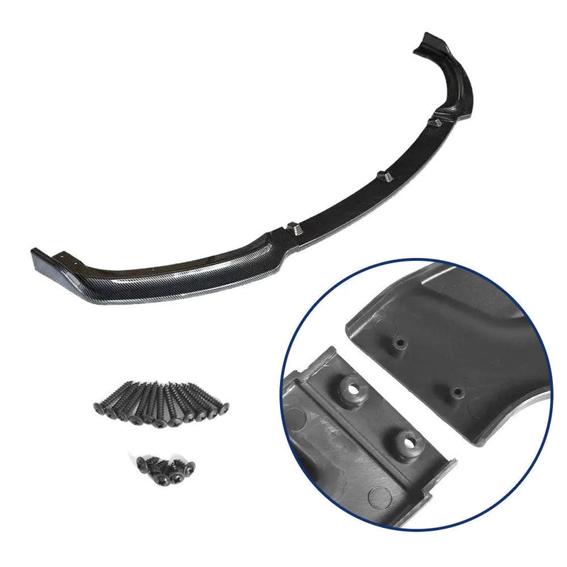 Front bumper cover lip for BMW F30 F35 3 Series, made from polypropylene PP plastic in bright black, dimensions 96cm length by 10cm width, designed for front bumper customisation and anti-scratch protection