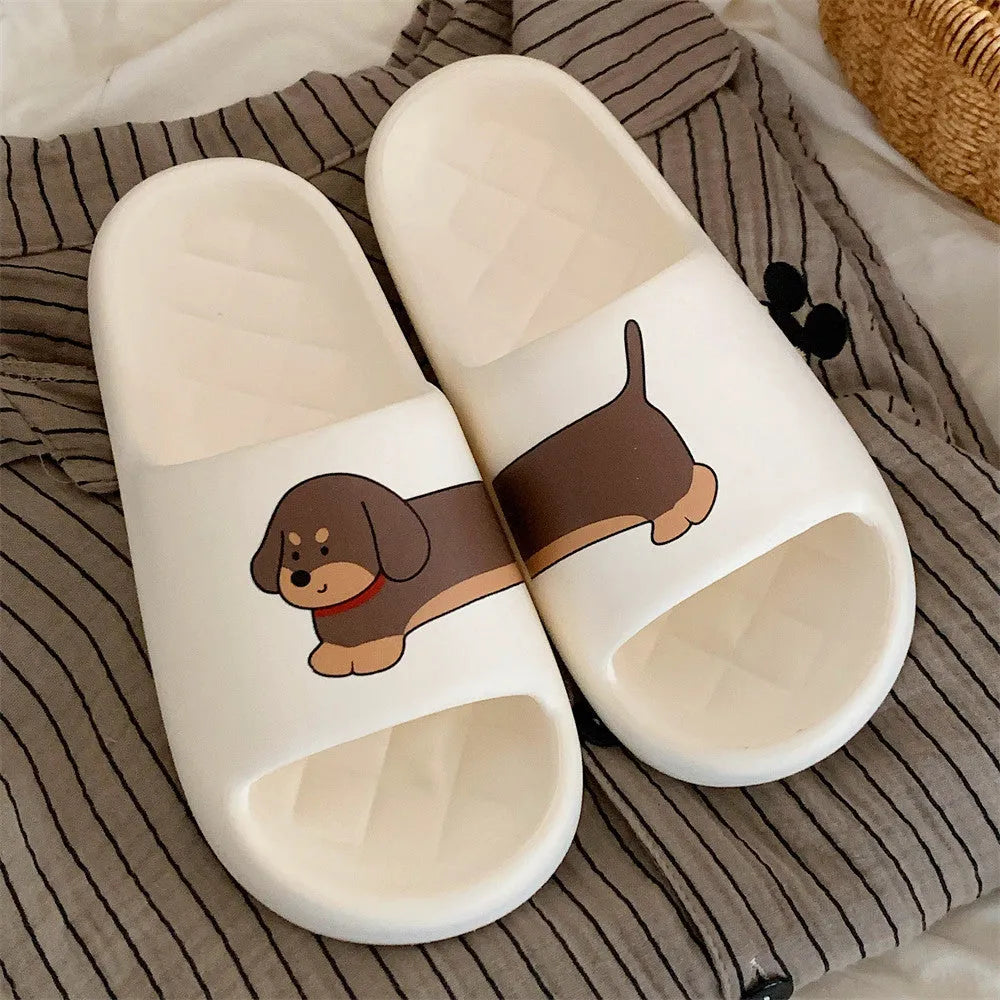 Pair of thickened EVA flip-flop style slippers for couples, shown in Milk White colour.