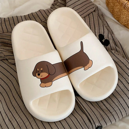 Pair of thickened EVA flip-flop style slippers for couples, shown in Milk White colour.