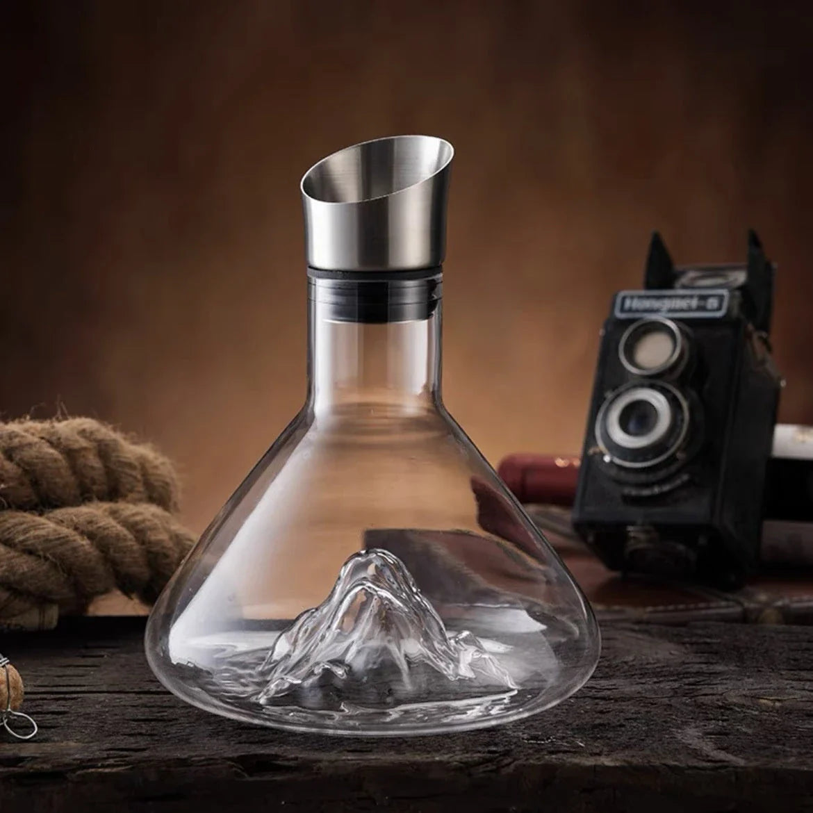 Elegant lead-free crystal glass wine decanter with iceberg-inspired design, enhancing the flavor and aroma of your favorite wines
