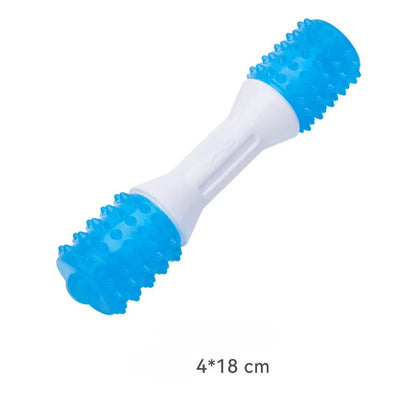 Dual-colour puppy teething chew toy with two hardness levels of PU material for dental health