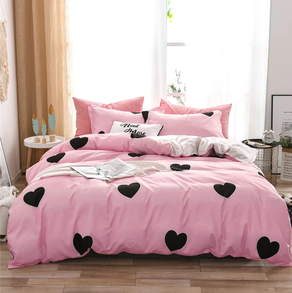 Blue cartoon series polyester bedding set with quilt 200x200cm, 2 pillowcases 50x75cm, fitted sheet for UK Double