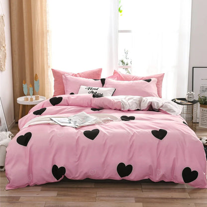 Blue cartoon series polyester bedding set with quilt 200x200cm, 2 pillowcases 50x75cm, fitted sheet for UK Double