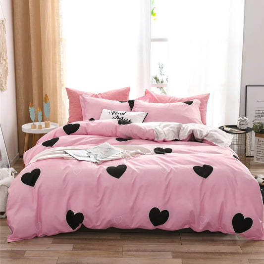 Blue cartoon series polyester bedding set with quilt 200x200cm, 2 pillowcases 50x75cm, fitted sheet for UK Double