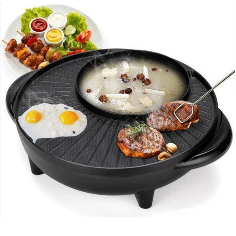Multifunctional electric pot and grill with 1400-watt heating, 5-speed temperature control, and 5-6L capacity for authentic Korean hot pot experiences