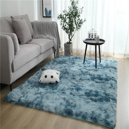 Long pile tie-dyed gradient polyester carpet showing abstract colour transition