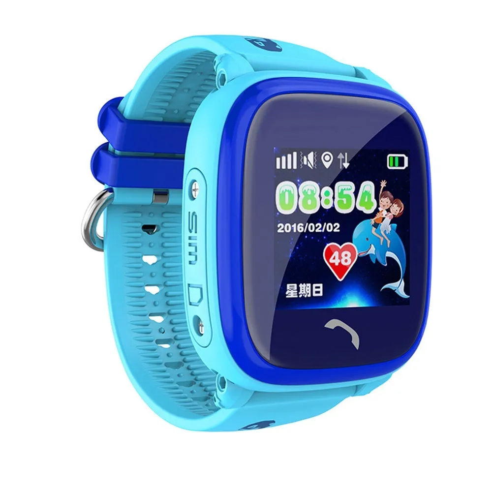 DF25 blue children's waterproof smart watch with touch screen display on silicone wristband