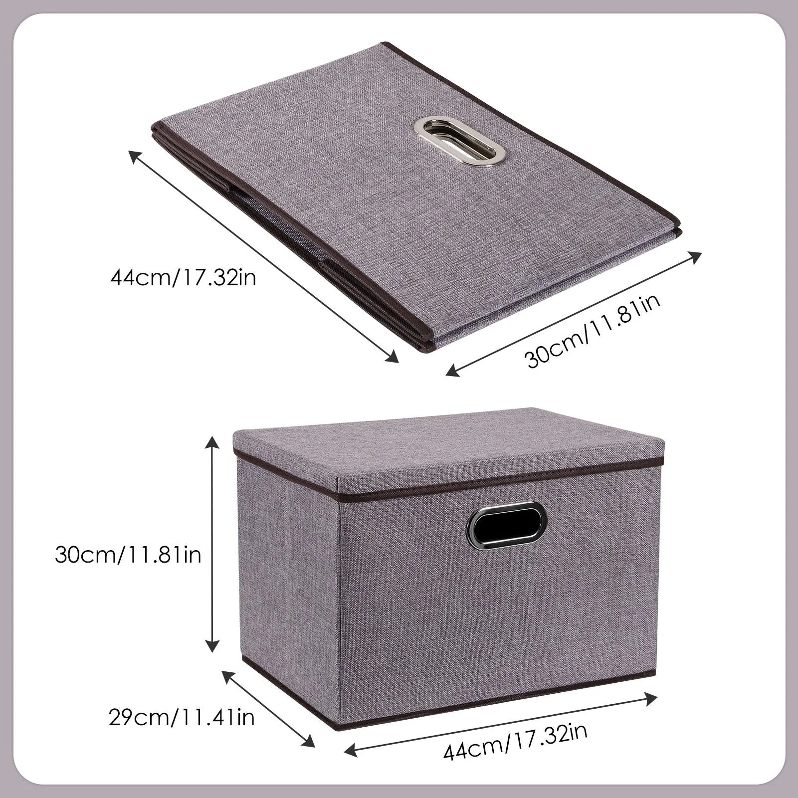 Large folding storage box set in grey, made from cotton linen and non-woven fabric