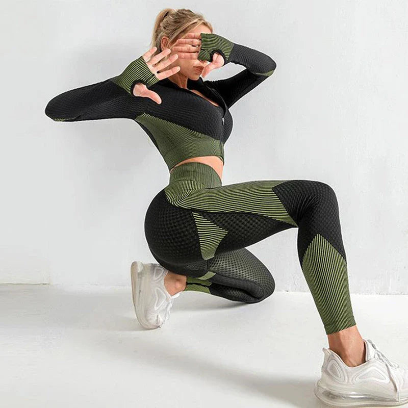 Premium seamless yoga and fitness set for women in vibrant colors