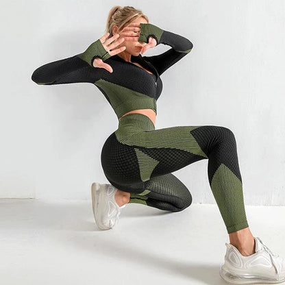 Premium seamless yoga and fitness set for women in vibrant colors