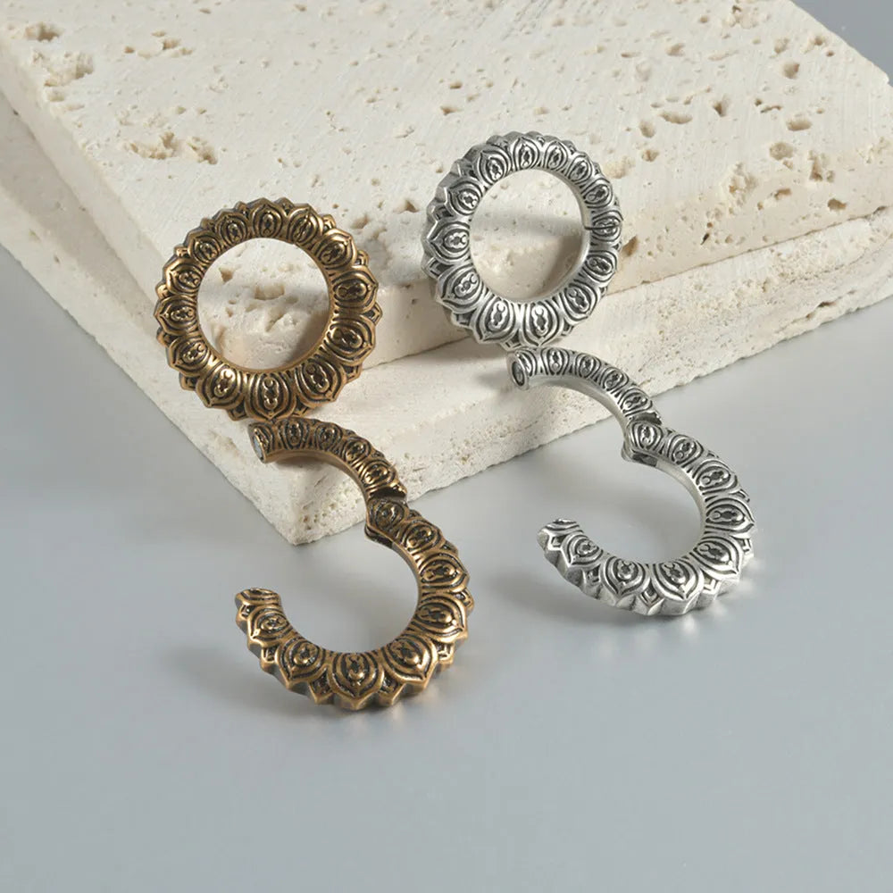 Stainless steel magnetic earrings with hollow heart or lotus design in antique silver or gold finish