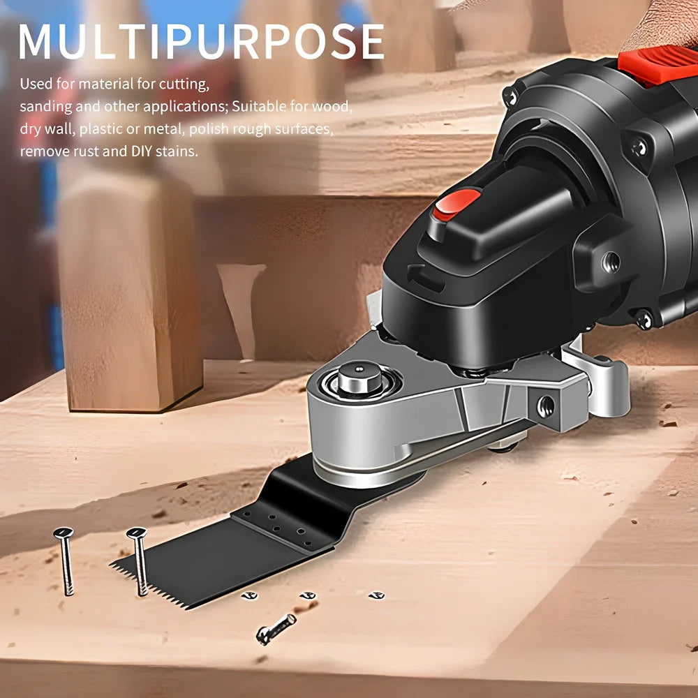 Metal angle grinder adapter kit with conversion head, wrench, sandpaper, grinding disc, and high carbon steel saw blades for multi-tool use