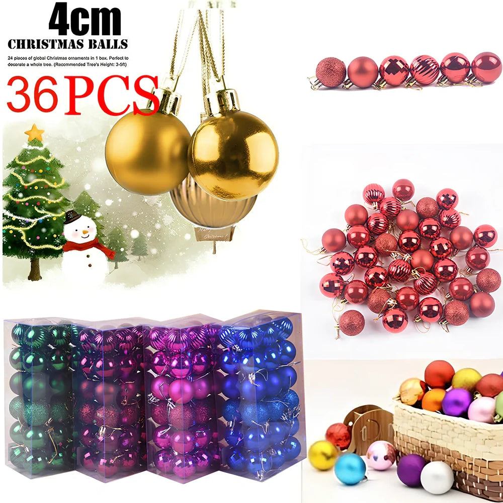36 Christmas balls in 16 colours including rose gold and champagne gold, 4cm diameter
