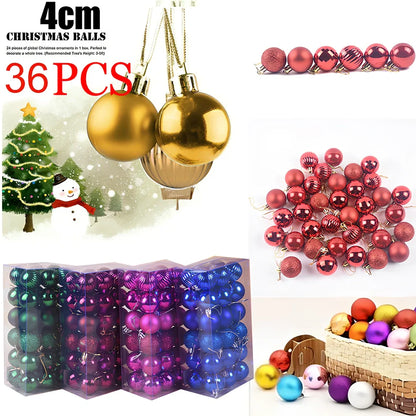 36 Christmas balls in 16 colours including rose gold and champagne gold, 4cm diameter