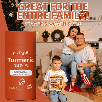 Bottle of 60 organic turmeric gummies with turmeric curcumin for immune support