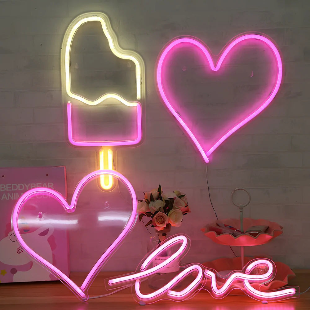 USB-powered neon wall lamp showing Banana shape with pink lighting against dark wall