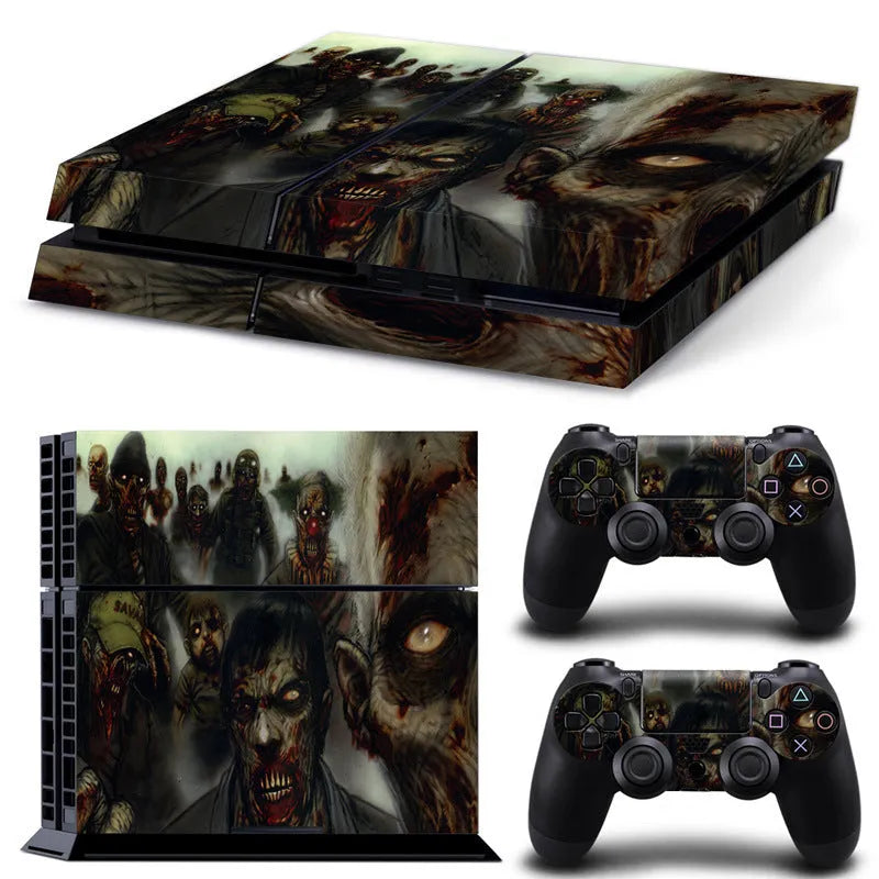 PS4 console protective film in various style designs showing 0.001mm thickness