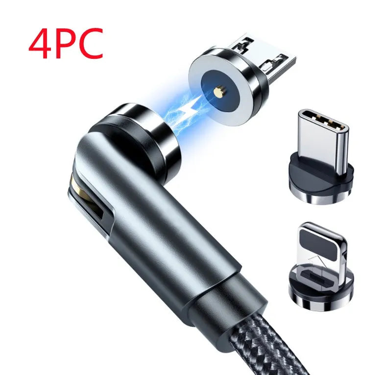 Essager black magnetic USB charging cable with 540-degree rotating connector showing LED light and nylon braiding