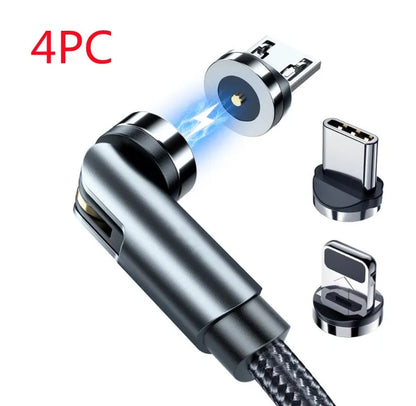 Essager black magnetic USB charging cable with 540-degree rotating connector showing LED light and nylon braiding