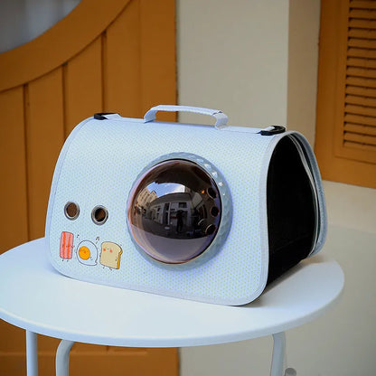 Transparent nylon pet carrier bag with cartoon pattern and 12kg capacity for small pets