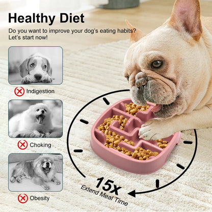 Square maze pattern slow feeder bowl for dogs and cats with anti-slip base in macaron colour.