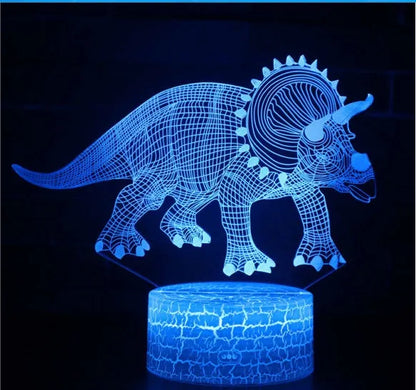 Colourful dinosaur 3D night light with LED effects on acrylic panel and ABS base