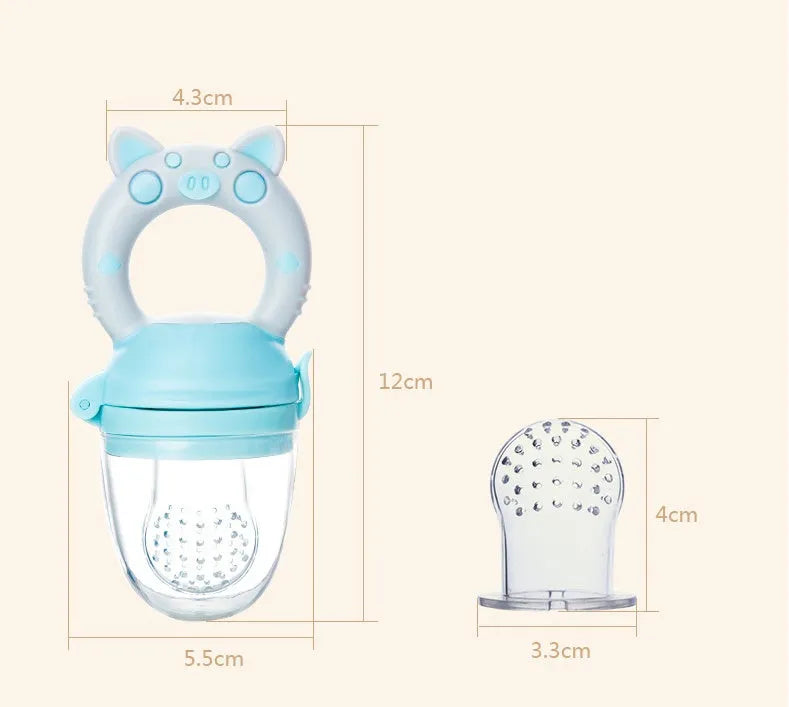 Silicone baby teether chew toy in blue, green, or pink for infant gum relief