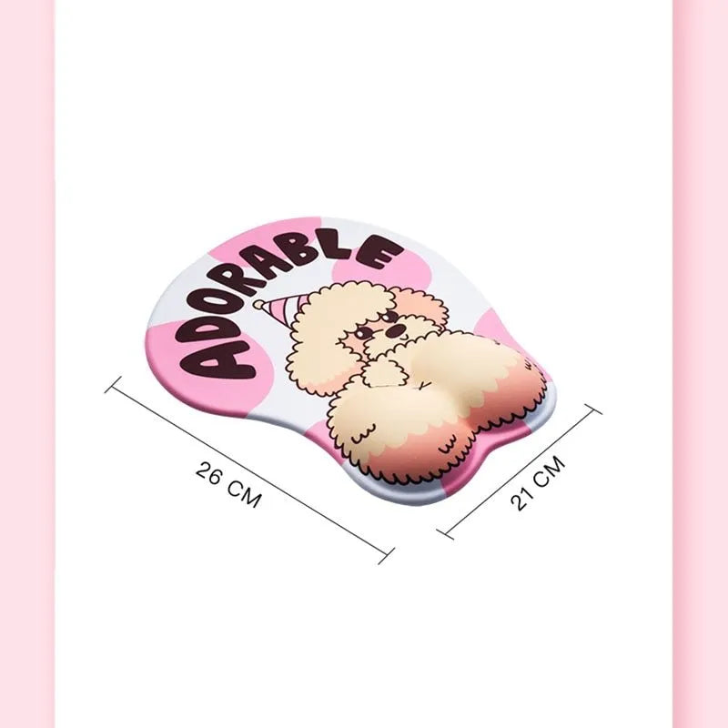 Corgi-shaped 3D mouse pad with wrist support cushion in blue, green, pink or yellow colour options