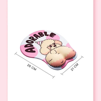 Corgi-shaped 3D mouse pad with wrist support cushion in blue, green, pink or yellow colour options