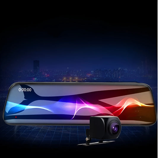 10-inch full screen car dash camera with front and rear 1080p recording on touch screen display