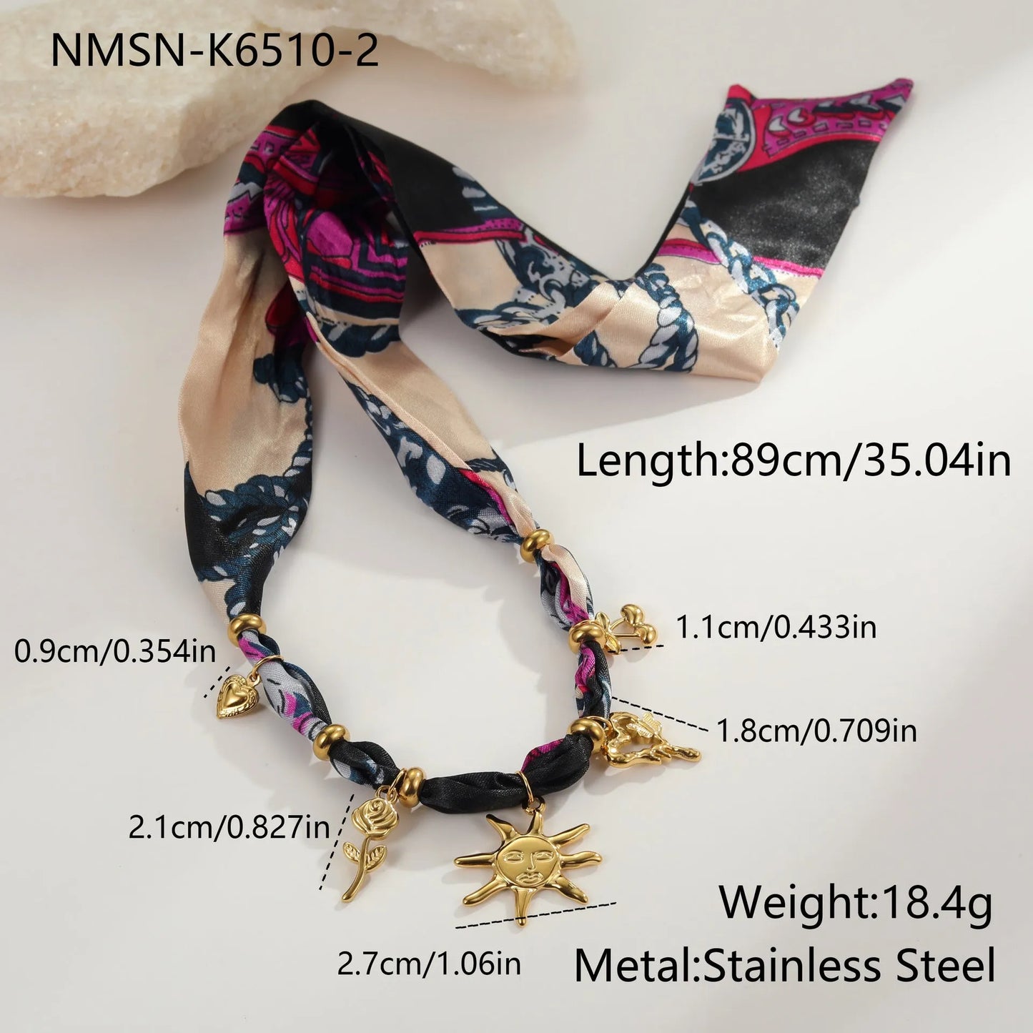 Stainless steel geometric sun pendant necklace on adjustable 41-50cm chain, autumn winter scarf series