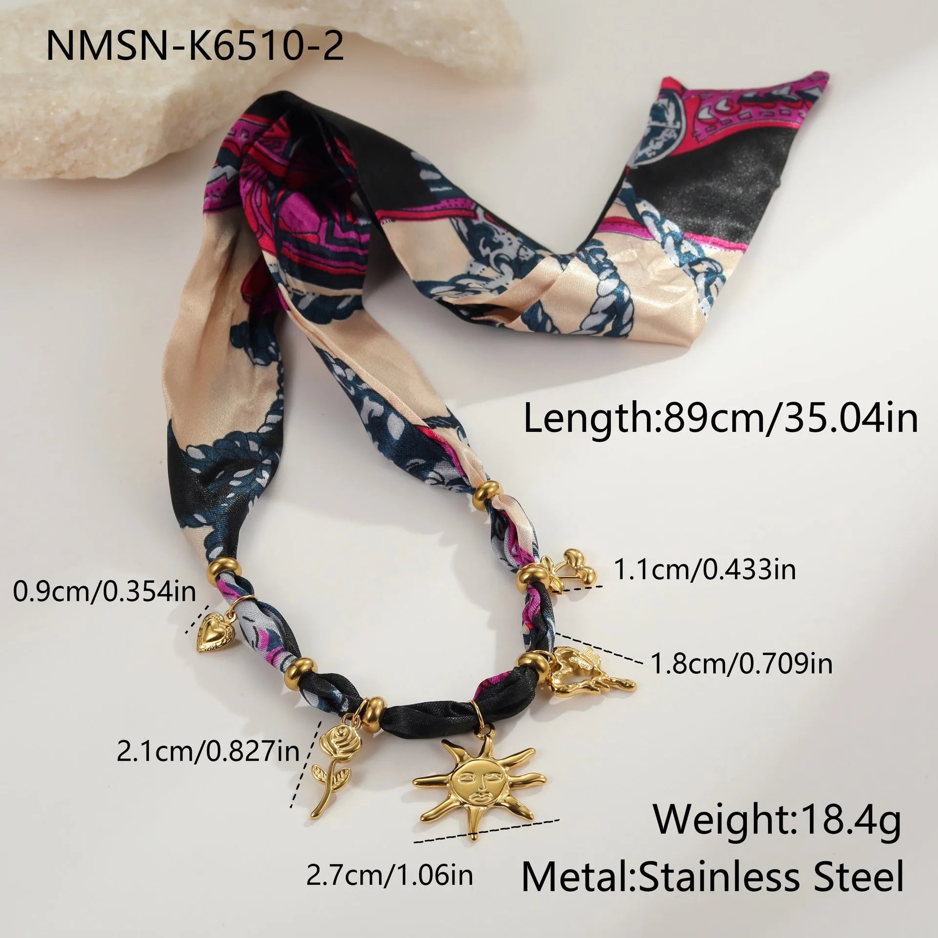 Stainless steel geometric sun pendant necklace on adjustable 41-50cm chain, autumn winter scarf series