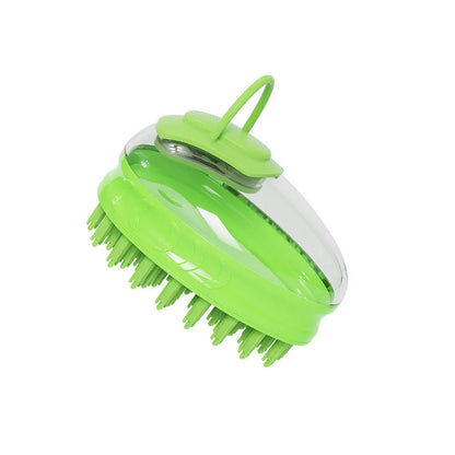 Blue and green pet bath brushes with soft TPR bristles and plastic handles for dog grooming