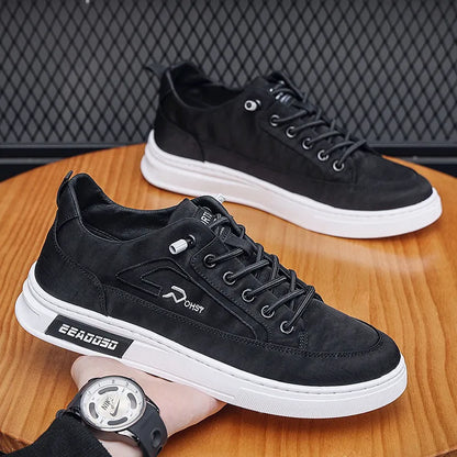 Gray men's canvas casual shoes with ice silk construction, leather lining, and rubber sole in low top design
