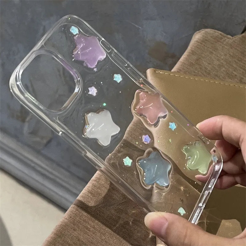 Glitter epoxy phone case with 3D five-pointed star design for iPhone models