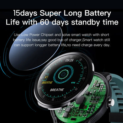 Green square multi-sport smart watch with touch screen and heart rate monitor on a wrist.